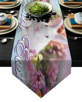 

Easter Rabbits Flower Happy Easter Table Runner Table Flag Home Party Decorative Tablecloth Table Runners