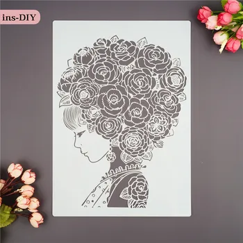 

29cm A4 Flower Hair Girl DIY Layering Stencils Wall Painting Scrapbook Coloring Embossing Album Decorative Paper Card Template