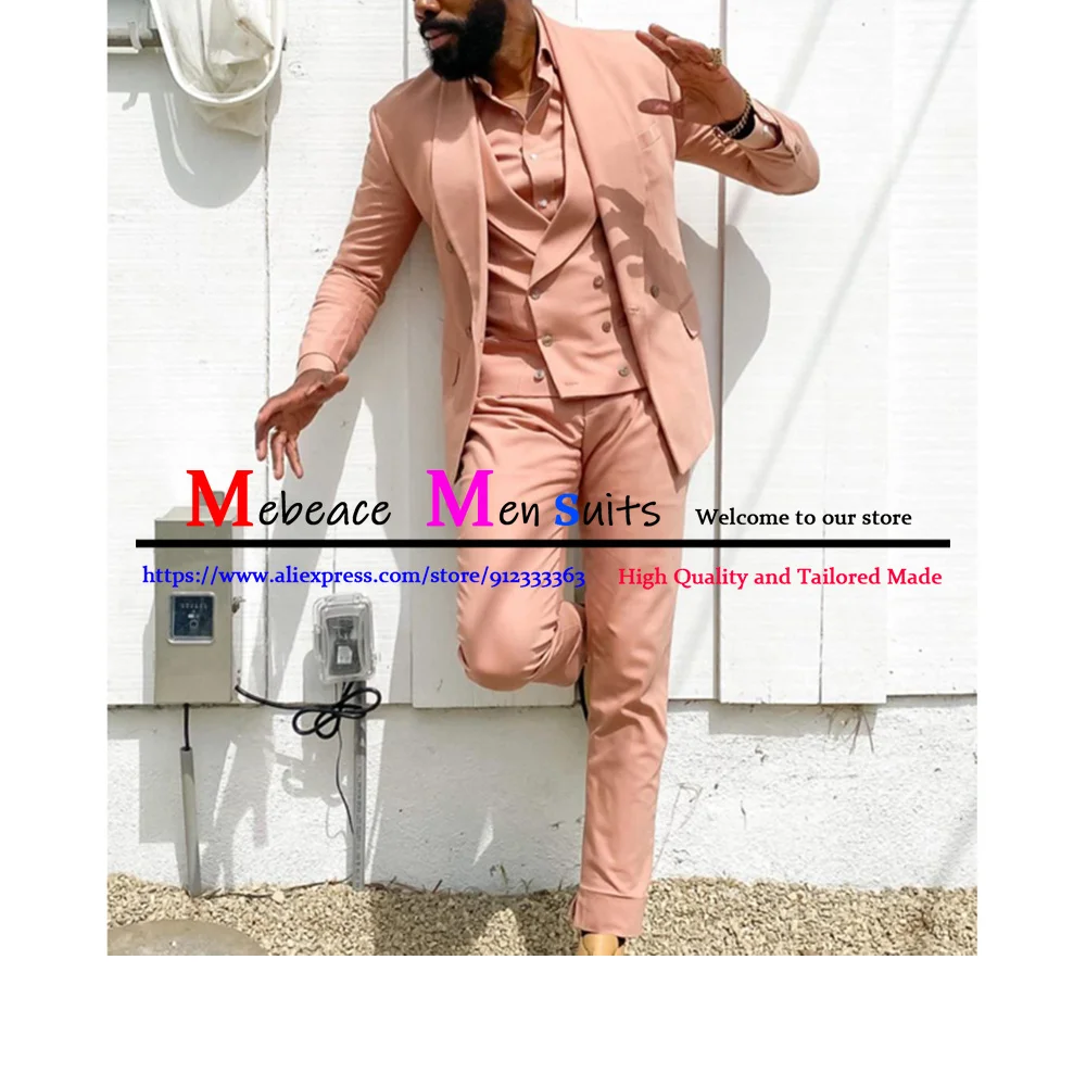 

Pink Fashion Sunshine Men Suits Double Breasted 3 Piece (Jacket+Vest+Pants) Shawl Lapel Slim Fit Suits for Wedding Party Tuxedos