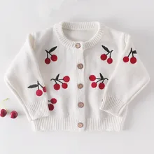 Cardigan brodé de cerises pour bébé fille, pull, manteau, veste, vêtements pour nourrissons, hiver 