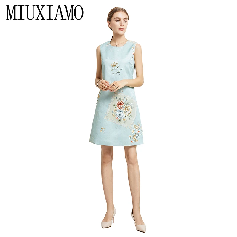 MIUXIMAO, высокое качество,, осеннее платье, модное, без рукавов, с цветами, роскошное, с бриллиантами, выше колена, на бретелях, элегантное платье для женщин, Vestidos