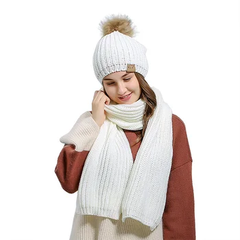 

Winter Scarf and Hat Set Women 200cm Knitted Warm Girls Thicken Knitting Collars Skull Caps Beanie Ball Hats Fashion Adult 78.74
