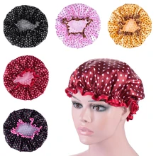 В Горошек пятнистые шапочки для душа для ванной комнаты, водонепроницаемая шапочка для ванной, двухслойная шапочка для душа, аксессуары для волос
