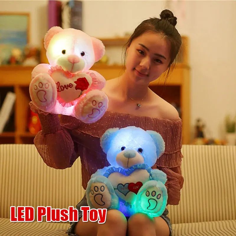 Valentine'S Day Soft Love Glowing Teddy Bear Stuffed Plush Toys Romantic Luminous Birthday Girlfriend Decorations | Дом и сад
