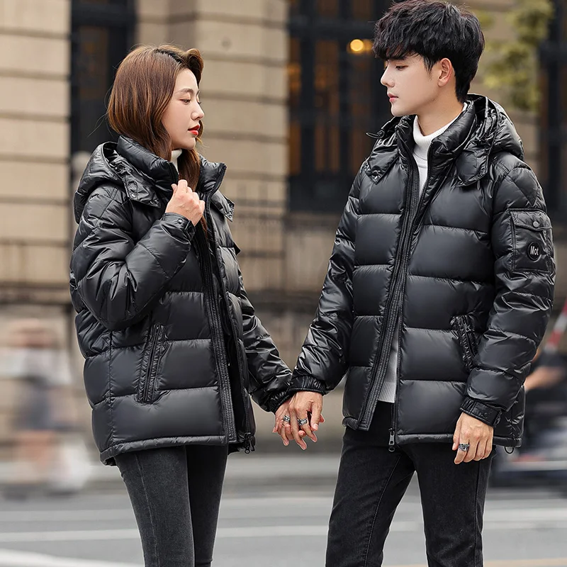 

Мужские и женские черные глянцевые водонепроницаемые пуховики с покрытием, новинка зимы 2021, мужские толстые (зима) сохраняющие тепло пуховики