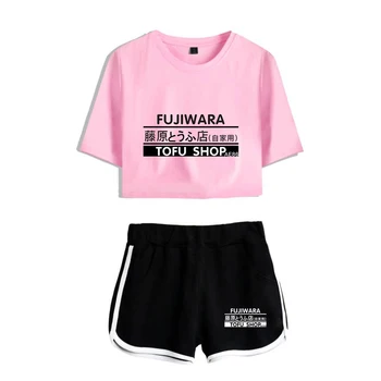 

Nostalgic Style lnlitial D 2D Trendy women two-piece fashion summer fashion shirt and shorts Kpop sexy trend casual clothes