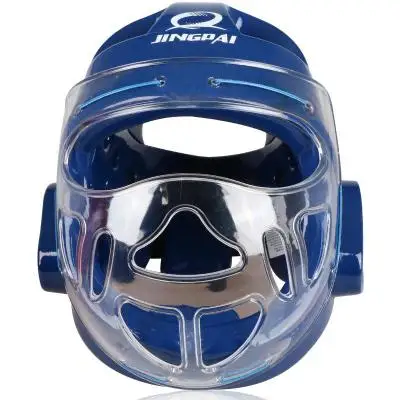 Новые шлемы для карате Белый защитный шлем фитнес кикбоксинг шлем для тхэквондо frighting защита для лица с прозрачной маской - Цвет: Синий