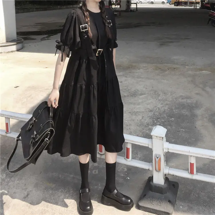 Cute Long Sleeve Black Midi Dress
