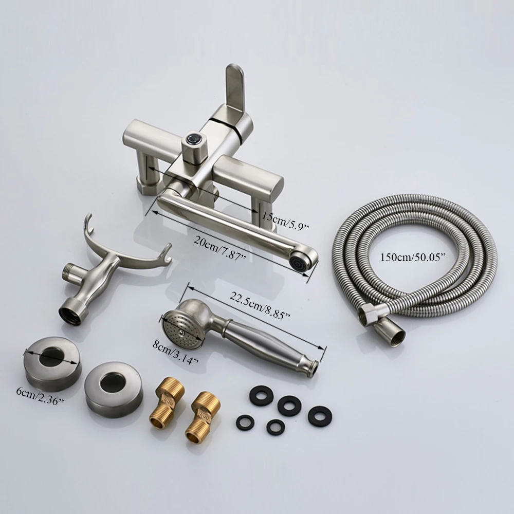 Brushed-Nickle-Bathtub-Faucet-Mixer-Tap-Telephone-Style-With-Sprayer-Hand-Shower-Rotate-Long-Spout-tub