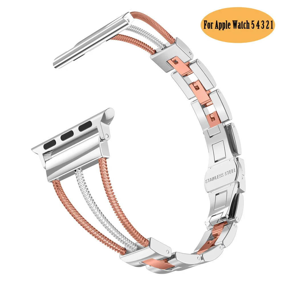

For Apple Watch Bands Three Line Cuff Women Stainless Steel Removal Links Strap with Jewelry Buckle for iwatch Series 5 4 3 2 1