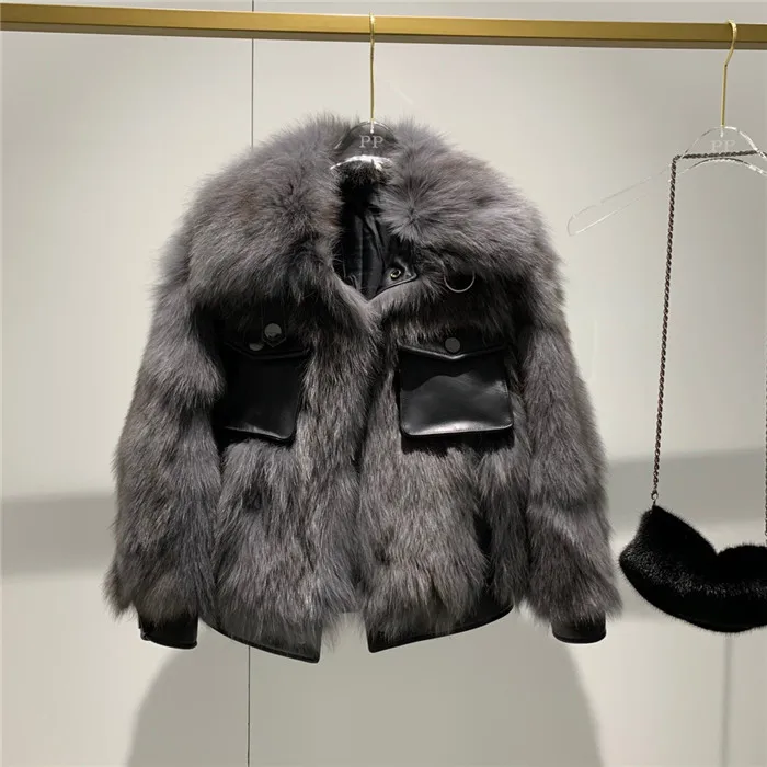 Mateau hiver femme, зимняя Женская Толстая теплая куртка из натурального Лисьего меха, овчина, с карманом, натуральная Шуба для женщин