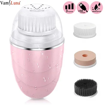 

Electric Facial Cleansing Brush Rechargeable- 2 Modes with 3 Brush Heads, Waterproof for Deep Cleaning Exfoliating