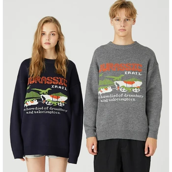 

MERRY PRETTY Women Cartoon Dinosaur Embroidery Knitted Sweaters 2020 Spring New O-Neck Knit Sweaters Warm Jumper Pullover