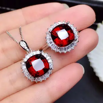 

Real Natural Garnet Jewelry set Natural Real Garnet 925 sterling silver 1pc pendant,1pc ring