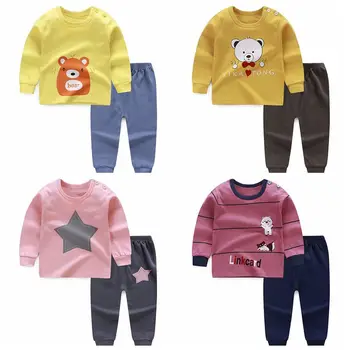 

2019 Autumn Baby's Underwear Set Pure Cotton Baby Boys Girls Pajamas Home Clothes Infant Long Sleeve T-shirt + Pants 2pcs