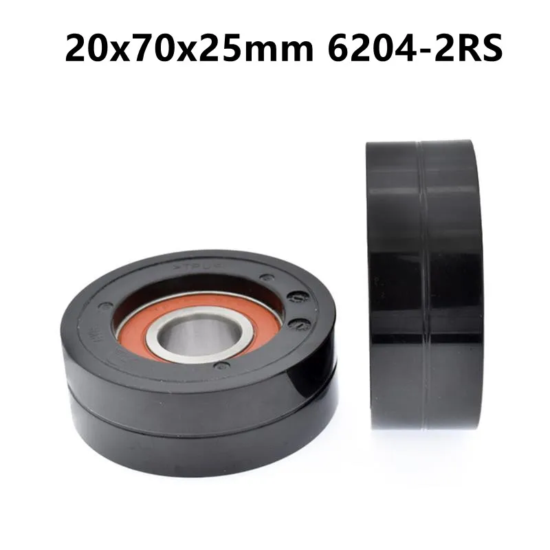 

4pcs 20*70*25mm Polyurethane PU Rubber Coated 6204-2RS 6204RS Low Noise Roller Bearing Friction Pulley 20x70x25mm