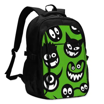 

Backpack USB Charge Women Funny Monster Heads Student Backpack Letters Print School Bag Teenager Girls Backpack