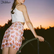 NIBBER мини-юбки в сеточку с милым рисунком медведя из мультфильма для женщин Осенняя модная Свободная Повседневная Уличная тонкая мягкая Мини-Юбка Для Женщин