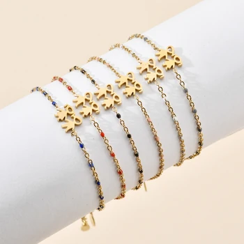

ZMZY 6pcs/set lots Wholesale Couple Charm Mixed Colorful Beads Bracelet Fashion Love Boy & Girl Stainless Steel Chain Bracelet