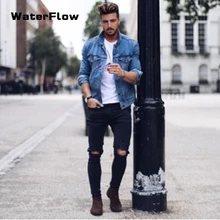 Сексуальный отверстие на молнии для мальчиков джинсы, мужские брюки рваные колени обтягивающие мужские джинсы Винтаж джинсовые узкие брюки Повседневное обтягивающие брюки