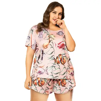 

Women Ladies Pajamas Sets Girls Printing Summer Short-Sleeved Casual Sleepwear Two-Piece Pyjamas Nightwear Suit