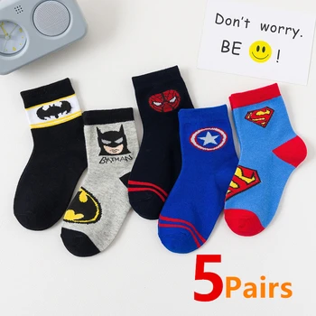 

5 Pairs/Lot Cotton Kids Socks Breathable Cartoon Spiderman Superman Fashion Baby Boys Girls Socks For 1-15 Years