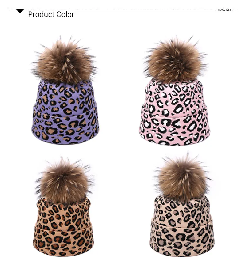 Модный комплект из шапки и шарфа унисекс с леопардовым принтом и помпоном из натурального меха, осенне-зимние вязаные шапки-бини для женщин, комплект из двух предметов