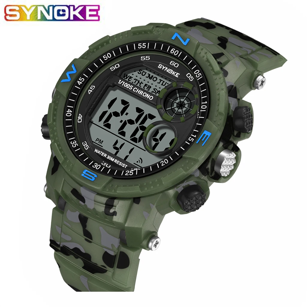 SYNOKE мужские спортивные цифровые часы синие военные водонепроницаемые с