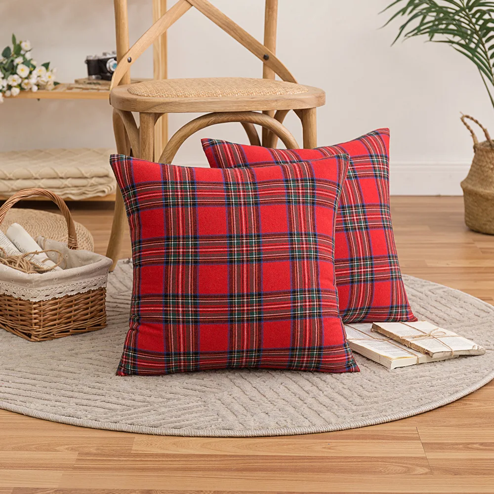 

Christmas Red Plaid Pillow Covers 45X45cm 50X50cm 30X50cm Sofa Cushion Cover Seat Bed Throw Pillowcase Vintage Home Decoration