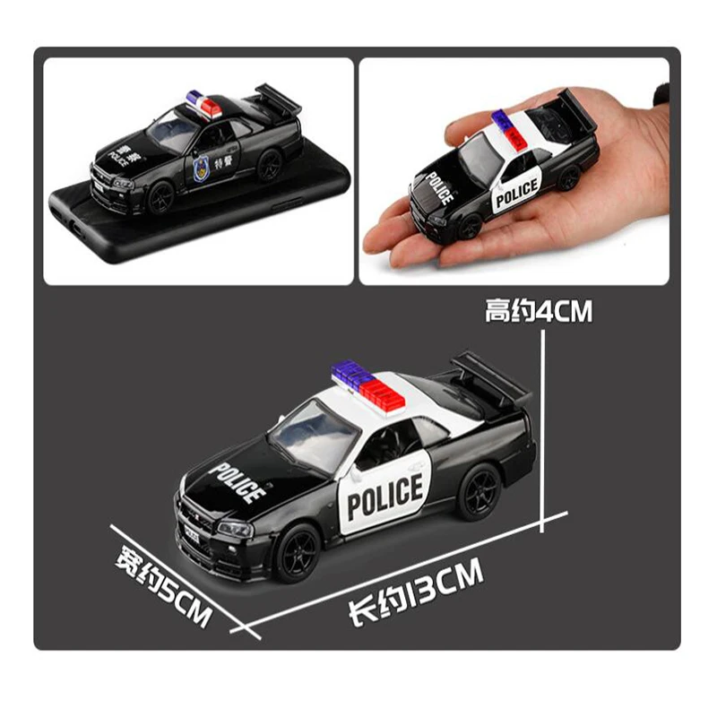 Модель 1/36 Nissan GT R R34 полицейский автомобиль литые под давлением металлические