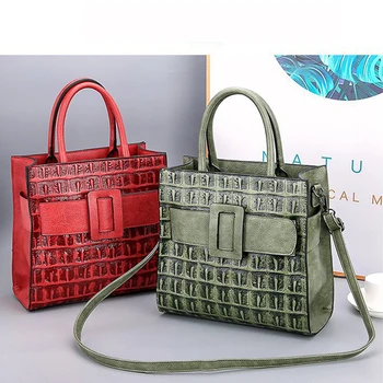 

Women Tote Bag 2020 New Crocodile Pattern Zipper Messenger Crossbody Bag Female Simple Shoulder Bag Small Square Lady Handbag