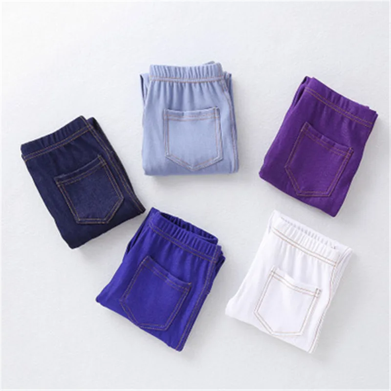 LOOZYKIT, Модные узкие трикотажные джинсы ярких цветов для девочек, имитация джинсовой ткани детские длинные штаны со средней талией для девочек-подростков