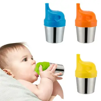 

New Baby Cup Cover Support Reuseable Silicone Leakproof Cups Lid Cartoon Elephant Safety Anti-overflow Bottle Feeding Cups Cover