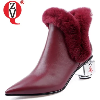 

ZVQ autumne new fashion sexy ankle boots outside high heels pointed toe zip genuine leather plus size women shoes drop shipping