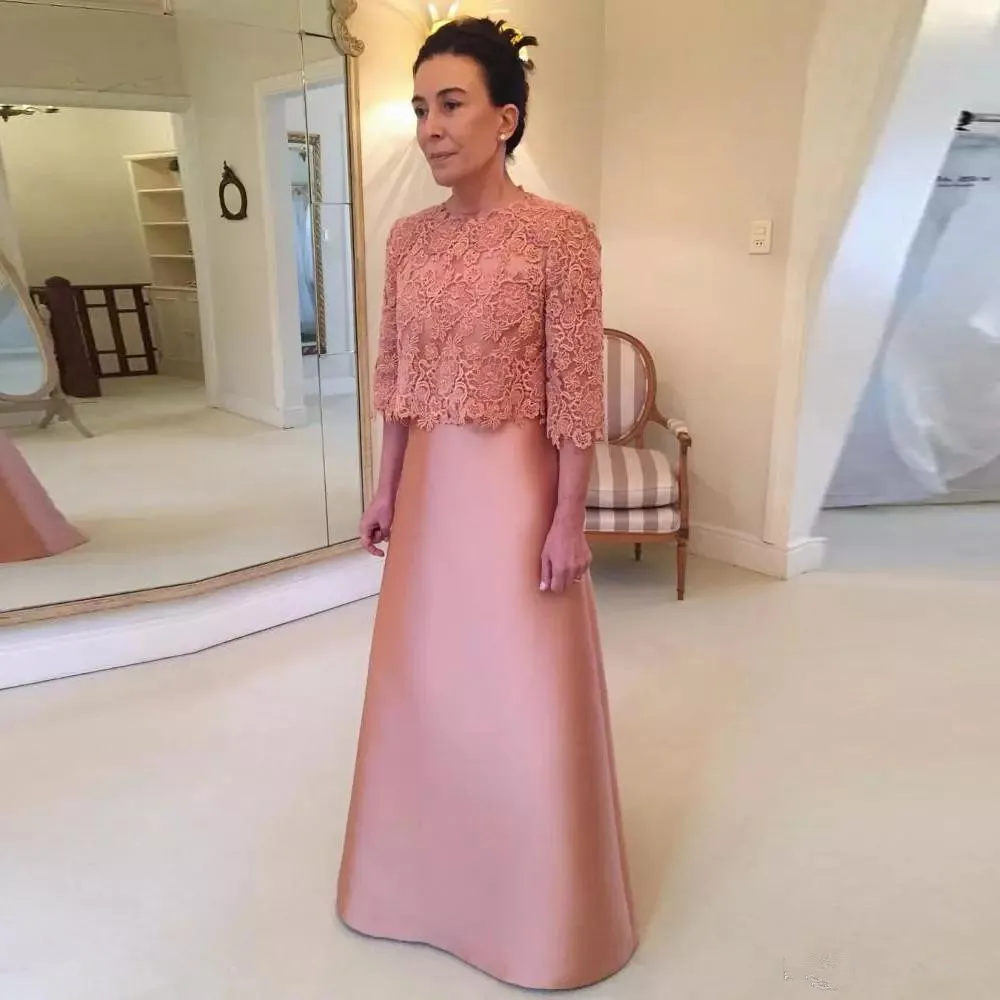 Cheap Elegant Mother Of the Bride Dresses Gowns 3/4 Sleeves Light Pink Jacket 