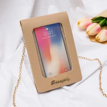 

Clear Touching Screen Leather Crossbody Bag Mini Mobile Phone Bags Women Shopping Chain Handbag Mini Purse Сумка через плечо