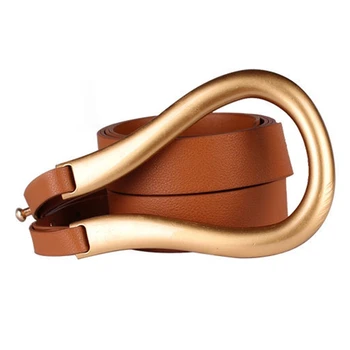 

Ladies Belt High Quality Large Metal Buckle Runway Fashion Double Belt Camel