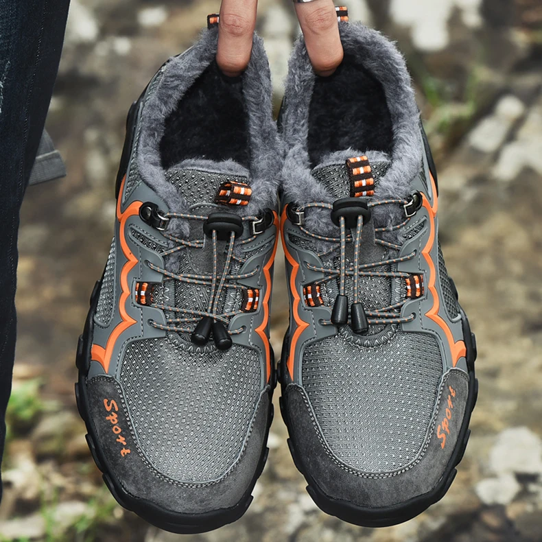 Всесезонная Мужская походная обувь, уличная противоскользящая, износостойкая, на шнуровке, с меховой подкладкой, теплые кроссовки, новая