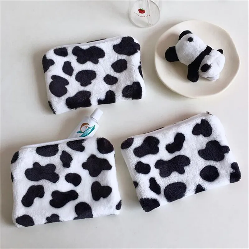 Cute Cow Print Plush Coin Purses Mini Coin Wallet Bag Card Holder ID Credit Holder Pocket Women Girls Purse coin purse,card wallet,coin wallet,plush coin purse,card holders