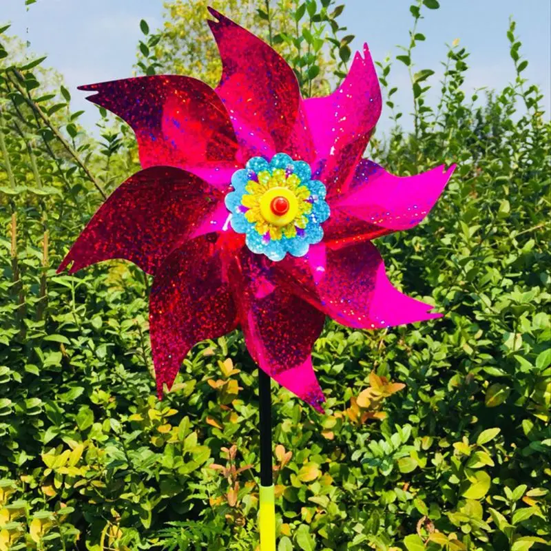 Wind Spinner Windmill Toys Kids Children Gifts Garden Decoration Rotation Glitter Sequin Windmills Glow Colorful Toy Outdoor
