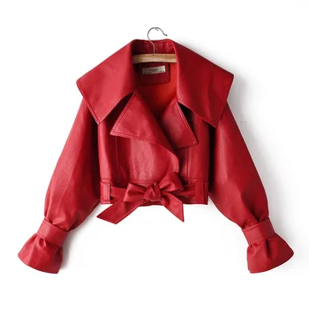 

PU Leather Coat Women's High-waisted Handsome Motorcycle Large Lapel Short Paragraph Spring And Autumn Leather Jacket