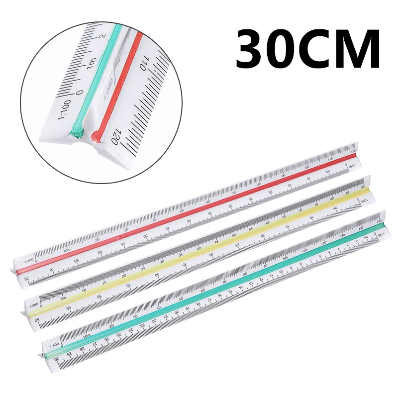 Треугольная шкала с цветовой кодировкой 30 см 1:100/200/250/300/400/500 треугольная