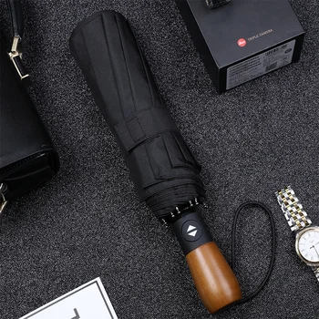 

Fully Automatic Folding Umbrella Women Rain Parasol Sun Umbrella Large Meatl Strong Windproof Wooden Head Paraguas Gift SY374