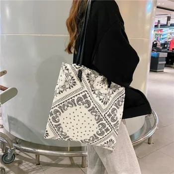 

Vintage Pattern Women Shoulder Bag Canvas Handbags Fashion Cotton Fabric Ladies Shopper Bags Casual Tote Shopping Grocery Bag