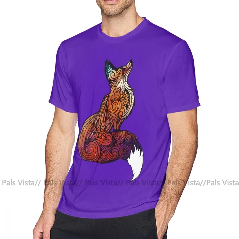 Футболка с лисой космическая футболка с лисой негабаритная футболка с коротким рукавом 100 Хлопок забавная Мужская Классическая футболка с принтом - Цвет: Фиолетовый