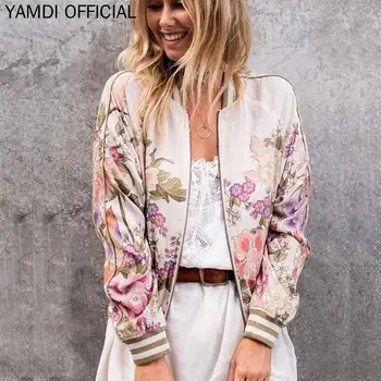 

YAMDI women print floral jacket autumn 2019 new runway woman cotton boho coat female winter outwear ladies chaqueta beach fashio