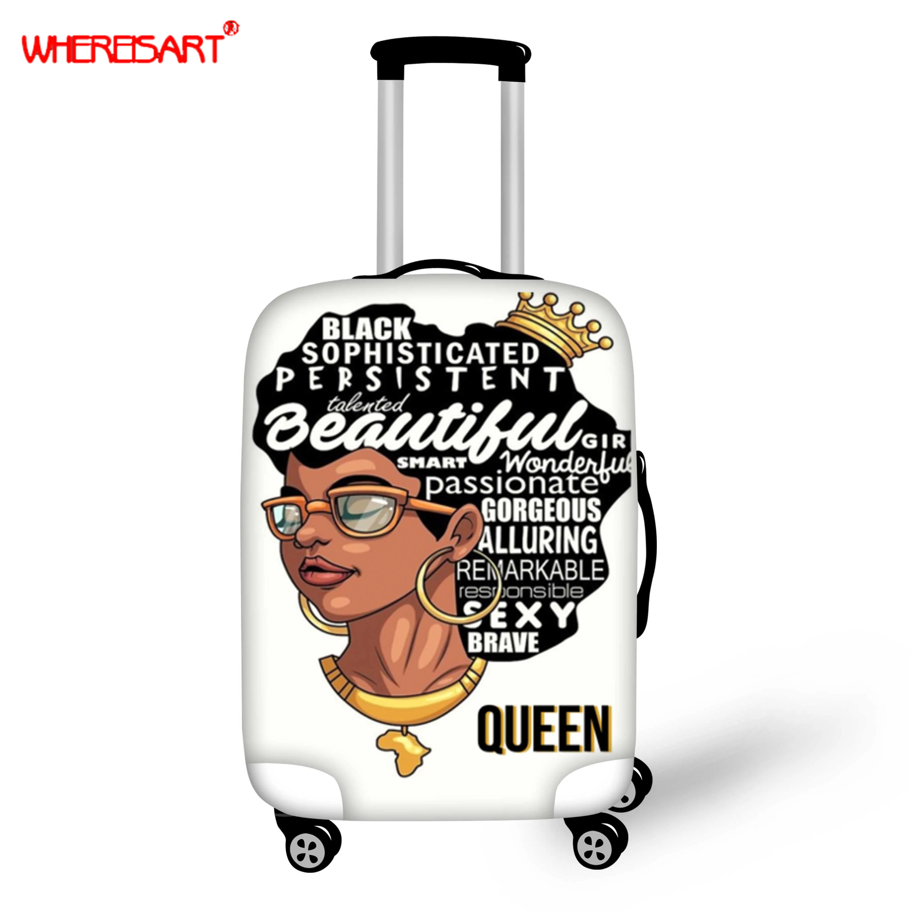 

WHEREISART Black Queen African Thicker Luggages Protective Cover for 18-30Inch Trolley Cases Waterproof Elastic Suitcases Covers