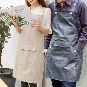 

Fashion Unisex Cooking Baking Aprons Bibs With Pocket Milk Tea Beauty Shop Kitchen Work Clothes Household Cleaning Accessories