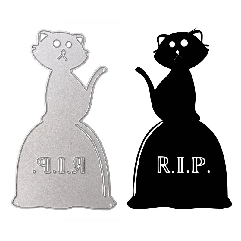 

GJCrafts Cat on Tomb R.I.P Metal Cutting Dies Scrapbooking Stencils for Album Embossing Die Cut Photo Card Making Craft Decor