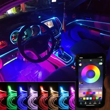 EL cable Led luz Interior de Ambiente de coche de APP Control de sonido en EL modo RGB colorido ambiente Flexible luz Lámpara decorativa